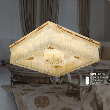 S - MPL 4019: Đèn mâm vuông Phale - KT: L800mm x W800mm x H270mm - Đèn LED đổi 3 màu + E14 x 8 - Remote