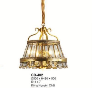 E - CD - 402: Đèn thả đồng - KT: Ø500mm x H480mm +500mm - Bóng đèn E14 x 7 bóng