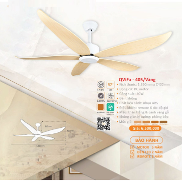 QViFa - 405/Vàng: Quạt trần 5 cánh nhựa