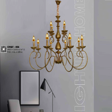 CNQT - 406: Đèn chùm 12 tay - KT: Ø920mm x H810mm - Bóng đèn E14 x 12 bóng