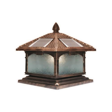 SOLAR - 409E: Đèn gắn đầu trụ NLMT - KT: Mái: 400mm - Đế: 380mm x H420mm - Đèn LED 7W đổi 3 màu + Đèn E27 x 1