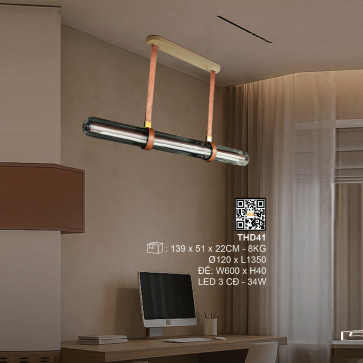 THD41: Đèn thả ngang - KT: Ø120mm x H1350mm - Đèn LED 34W ánh sáng đổi 3 màu