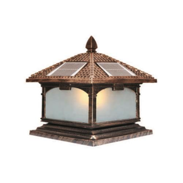 SOLAR - 411E: Đèn gắn đầu trụ NLMT - KT: Mái: 400mm - Đế: 380mm x H420mm - Đèn LED 7W đổi 3 màu + Đèn E27 x 1