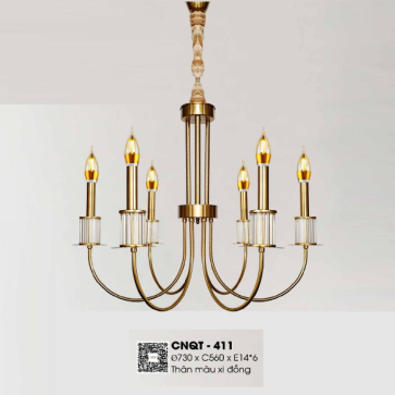 CNQT - 411: Đèn chùm 6 tay - KT: Ø730mm x H560mm - Bóng đèn E14 x 6 bóng