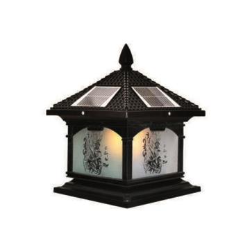 SOLAR - 412E: Đèn gắn đầu trụ NLMT - KT: Mái: 400mm - Đế: 380mm x H420mm - Đèn LED 7W đổi 3 màu + Đèn E27 x 1