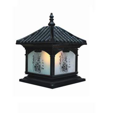 EU - TD - 412E: Đèn gắn đầu trụ Nhôm đúc - KT: Mái: 400mm x 400mm - Đế: 380mm x 380mm x H420mm - Bóng đèn E27 x 1