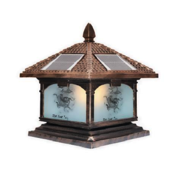 SOLAR - 415E: Đèn gắn đầu trụ NLMT - KT: Mái: 400mm - Đế: 380mm x H420mm - Đèn LED 7W đổi 3 màu + Đèn E27 x 1