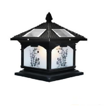 SOLAR - 418E: Đèn gắn đầu trụ NLMT - KT: Mái: 400mm - Đế: 380mm x H420mm - Đèn LED 7W đổi 3 màu + Đèn E27 x 1