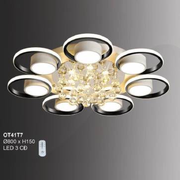 OT41T7: Đèn áp trần LED tròn 7 cánh  - KT: Ø800mm x H150mm - Đèn LED đổi 3 màu - Remote