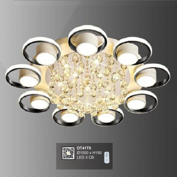 OT41T9: Đèn áp trần LED tròn 9 cánh  - KT: Ø1000mm x H150mm - Đèn LED đổi 3 màu - Remote