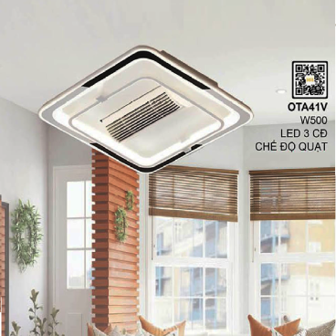 OTA41V: Đèn ốp trần LED + Quạt - KT: W500mm - Đèn LED đổi 3 màu + Quạt