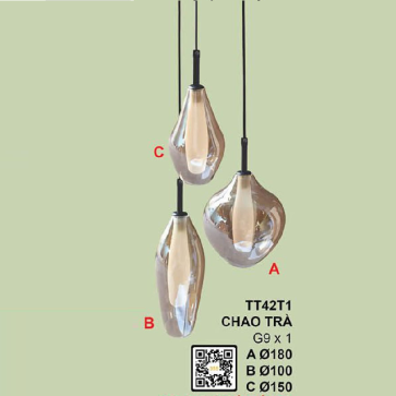 TT42T1A: Đèn thả đơn, chao thủy tinh - KT: Ø180mm - Bóng đèn LED G9 x 1 bóng