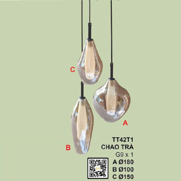 TT42T1A: Đèn thả đơn, chao thủy tinh - KT: Ø180mm - Bóng đèn LED G9 x 1 bóng
