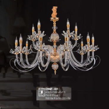CNQT - 421: Đèn chùm  nến 15 tay - KT: Ø1000mm x H650mm - Bóng đèn E14 x 15 bóng