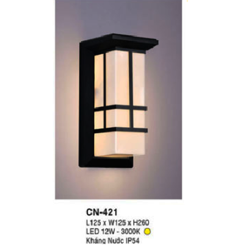 CN - 421: Đèn LED gắn tường ngoài trời - KT: L125mm x W125mm x H250mm - Đèn LED 12W, ánh sáng vàng