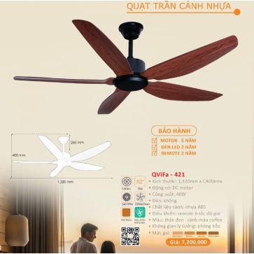 QViFa - 421: Quạt trần 5 cánh nhựa