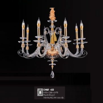 CNQT - 422: Đèn chùm  nến 8 tay - KT: Ø700mm x H550mm - Bóng đèn E14 x 8 bóng