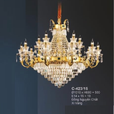 E - C - 423/15: Đèn chùm nến Phale  15 tay - KT: Ø1010mm x H680mm + 500mm - Bóng đèn E14 x 33 bóng