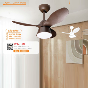 QViFa - 426: Quạt trần đèn 3 cánh nhựa  mini