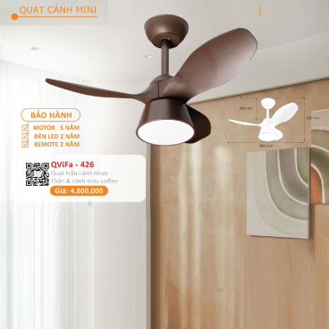 QViFa - 426: Quạt trần đèn 3 cánh nhựa  mini