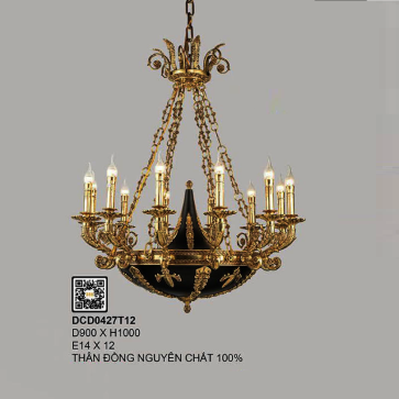 DCD427T12: Đèn chùm đồng nến 12 tay - KT: Ø900mm x H1000mm -  Bóng đèn E14 x 12 bóng