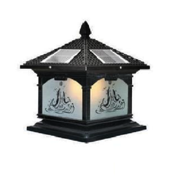 SOLAR - 428E: Đèn gắn đầu trụ NLMT - KT: Mái: 400mm - Đế: 380mm x H420mm - Đèn LED 7W đổi 3 màu + Đèn E27 x 1