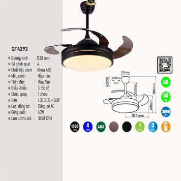 QT4293: Quạt trần đèn LED