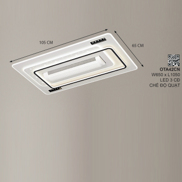 OTA42CN: Đèn ốp trần LED + Quạt - KT: L1050mm x W650mm - Đèn LED đổi 3 màu + Quạt