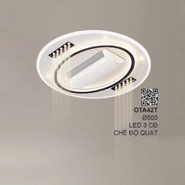 OTA42T: Đèn ốp trần LED + Quạt - KT: Ø500mm - Đèn LED đổi 3 màu + Quạt