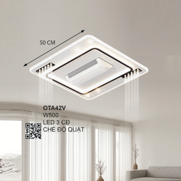 OTA42V: Đèn ốp trần LED + Quạt - KT: W500mm - Đèn LED đổi 3 màu + Quạt