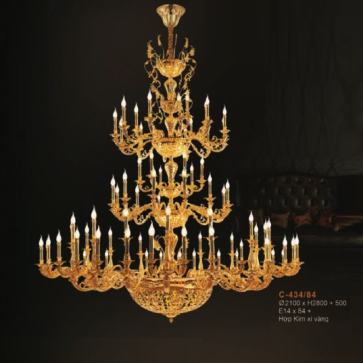E - CD - 434/84: Đèn chùm nến 84 bóng - KT: 2100mm x H2800mm +500mm - Bóng đèn nến E14 x 84 bóng