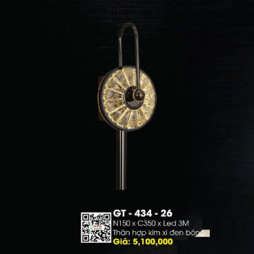 GT - 434-26: Đèn gắn tường LED thân hợp kim - KT: W150mm x H350mm -  Đèn LED đổi 3 màu