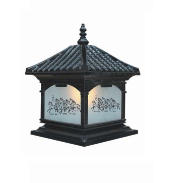 EU - TD - 434E: Đèn gắn đầu trụ Nhôm đúc - KT: Mái: 400mm x 400mm - Đế: 380mm x 380mm x H420mm - Bóng đèn E27 x 1