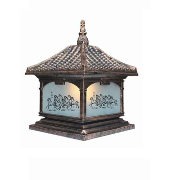 EU - TD - 435E: Đèn gắn đầu trụ Nhôm đúc - KT: Mái: 400mm x 400mm - Đế: 380mm x 380mm x H420mm - Bóng đèn E27 x 1