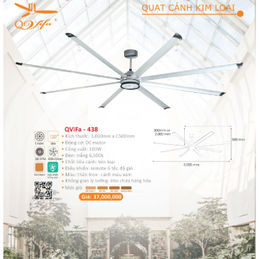 QViFa - 438: Quạt trần Đèn 8 cánh kim loại