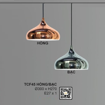 TCF45: Đèn thả đơn ( Màu hồng /bạc) - KT: Ø300mm x H270mm - Đèn E27 x 1 bóng