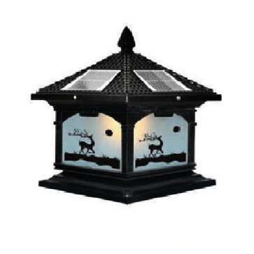 SOLAR - 454E: Đèn gắn đầu trụ NLMT - KT: Mái: 400mm - Đế: 380mm x H420mm - Đèn LED 7W đổi 3 màu + Đèn E27 x 1
