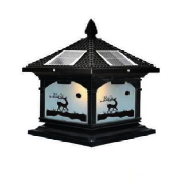 SOLAR - 454E: Đèn gắn đầu trụ NLMT - KT: Mái: 400mm - Đế: 380mm x H420mm - Đèn LED 7W đổi 3 màu + Đèn E27 x 1