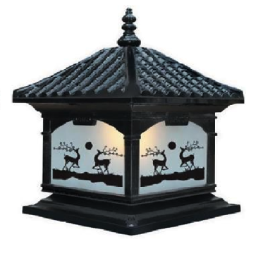 EU - TD - 454E: Đèn gắn đầu trụ Nhôm đúc - KT: Mái: 400mm x 400mm - Đế: 380mm x 380mm x H420mm - Bóng đèn E27 x 1