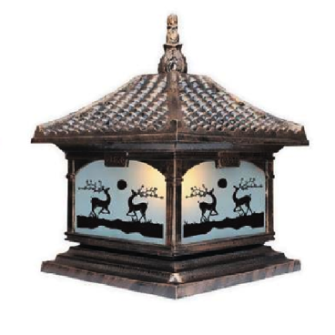 EU - TD - 455E: Đèn gắn đầu trụ Nhôm đúc - KT: Mái: 400mm x 400mm - Đế: 380mm x 380mm x H420mm - Bóng đèn E27 x 1