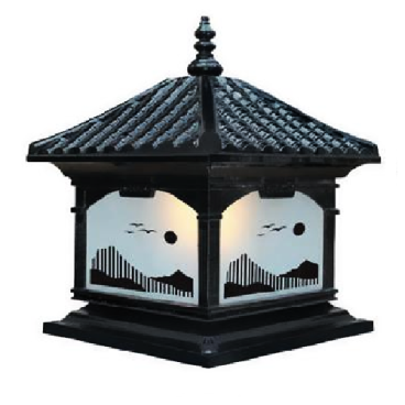 EU - TD - 456E: Đèn gắn đầu trụ Nhôm đúc - KT: Mái: 400mm x 400mm - Đế: 380mm x 380mm x H420mm - Bóng đèn E27 x 1