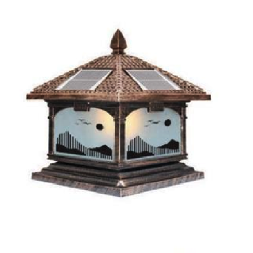 SOLAR - 457E: Đèn gắn đầu trụ NLMT - KT: Mái: 400mm - Đế: 380mm x H420mm - Đèn LED 7W đổi 3 màu + Đèn E27 x 1