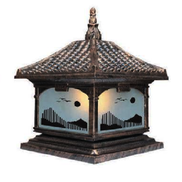 EU - TD - 457E: Đèn gắn đầu trụ Nhôm đúc - KT: Mái: 400mm x 400mm - Đế: 380mm x 380mm x H420mm - Bóng đèn E27 x 1