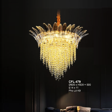 CFL - 479: Đèn thả Phale K9 cao cấp - KT: Ø600mm x H500mm + 500mm  - Bóng đèn E14 x 11 bóng