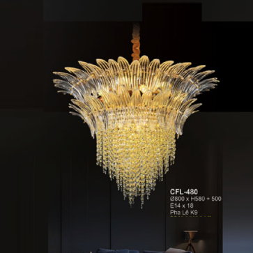 CFL - 480: Đèn thả Phale K9 cao cấp - KT: Ø800mm x H580mm + 500mm  - Bóng đèn E14 x 18 bóng