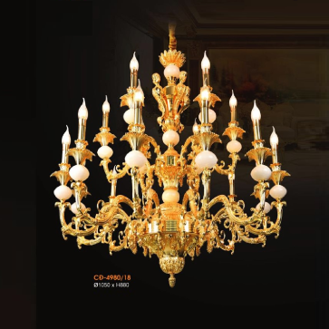 VER - CĐ 4980/18; Đèn chùm đồng 18 tay - KT: Ø1050mm x H880mm - Bóng đèn chân E14 x 18 bóng