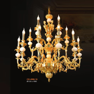 VER - CĐ 4980/18; Đèn chùm đồng 18 tay - KT: Ø1050mm x H880mm - Bóng đèn chân E14 x 18 bóng