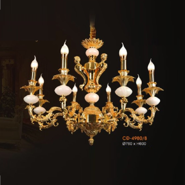 VER - CĐ 4980/8: Đèn chùm đồng 8 tay - KT: Ø760mm x H600mm - Bóng đèn chân E14 x 8 bóng