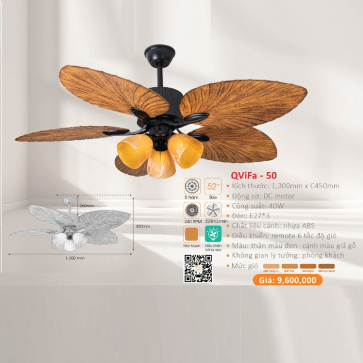 QViFa - 53: Quạt trần đèn 5 cánh nhựa