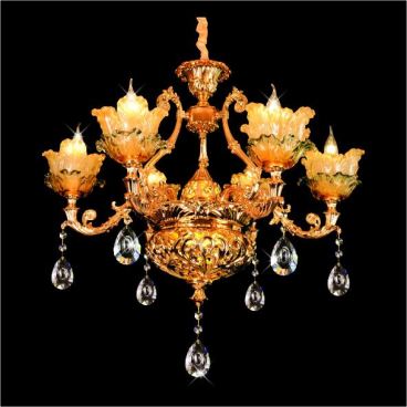 HF- CN 5002/6: Đèn chùm thuỷ tinh 6 tay - KT: Ø720mm x H700mm + 400mm -  Đèn LED 6W + Đèn chân E14 x 6 bóng